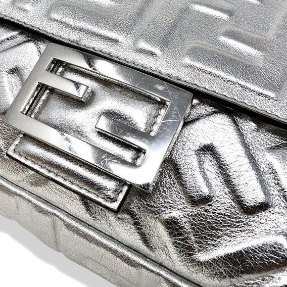 Fendi NM Metallic Napa Embossed Baguette in Silver - Picture 7 of 8